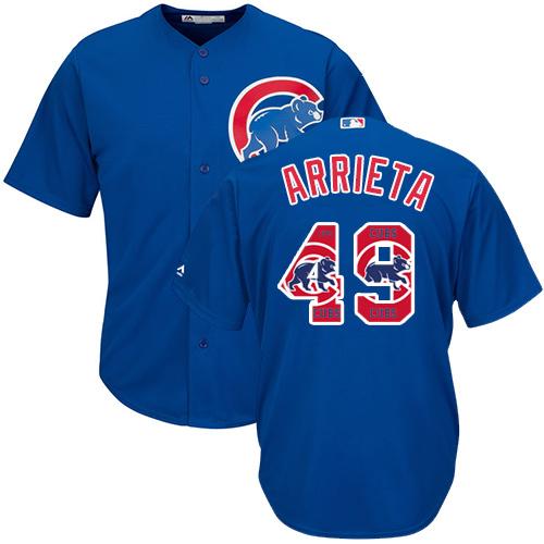 Cubs #49 Jake Arrieta Blue Team Logo Fashion Stitched MLB Jersey